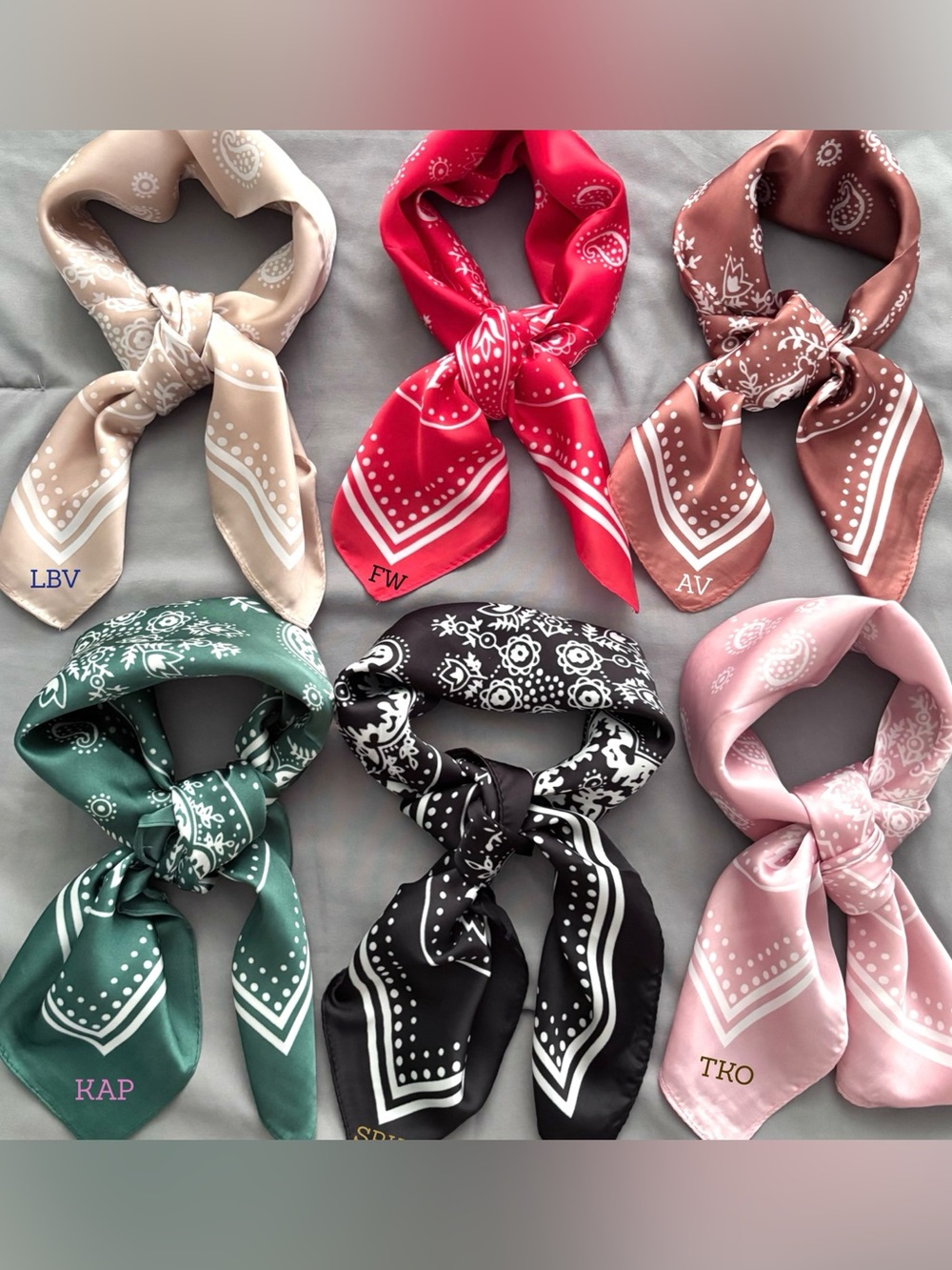 MONOGRAMMED Satin Handkerchief Scarf